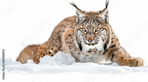 A lynx stalks its prey through the snow.