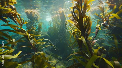 Gently swaying seaweed and kelp forests , super realistic