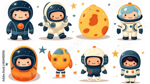 set of cute astronauts