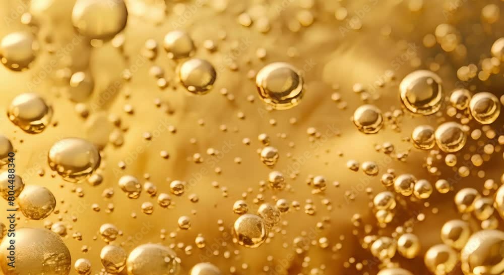Macro view of golden oil bubbles in water cosmetic beauty product texture. Concept Macro Photography, Oil Bubbles, Water Texture, Cosmetic Product, Beauty Aesthetics