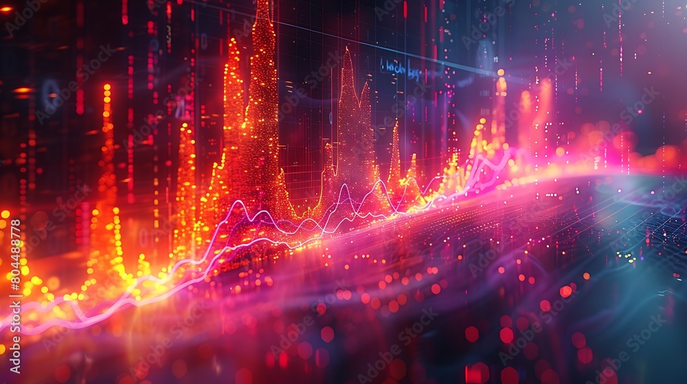 Create an abstract representation of the financial market's pulse, featuring vibrant EKG-style lines moving across a background of fluctuating stock charts. Create an abstract representation of the financial market's pulse, featuring vibrant EKG-style lines moving across a background of fluctuating stock charts.