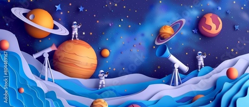 An illustration of a group of astronauts exploring a distant planet