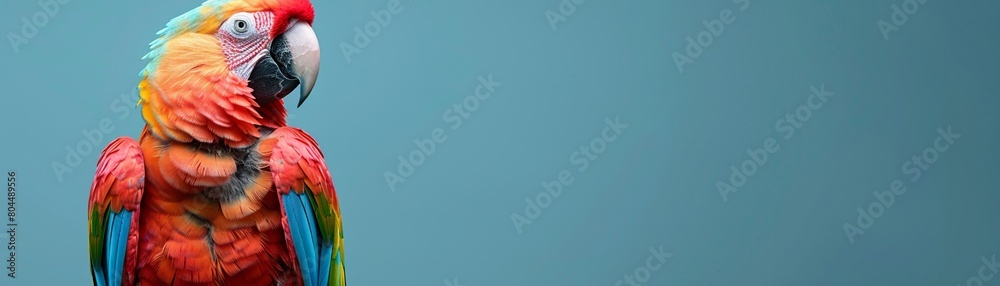 Whimsical fantasy pet a vibrant parrot with rainbow feathers perched against a clear minimalist background ideal for colorful narratives with text