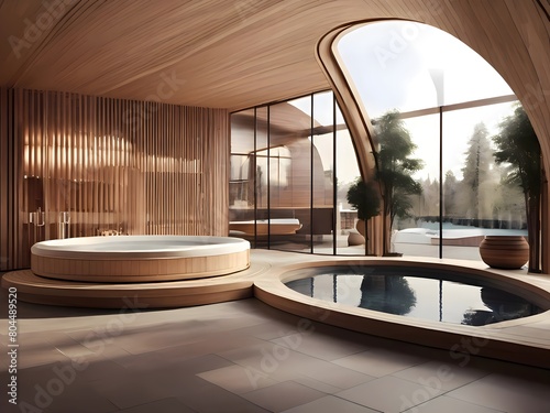 luxury hotel room  sauna with jacuzzi 3D mock up illustration 