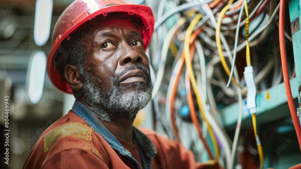 A Concentrated Electrician at Work A Concentrated Electrician at Work