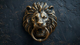 Bronze lion doorknocker on dark door