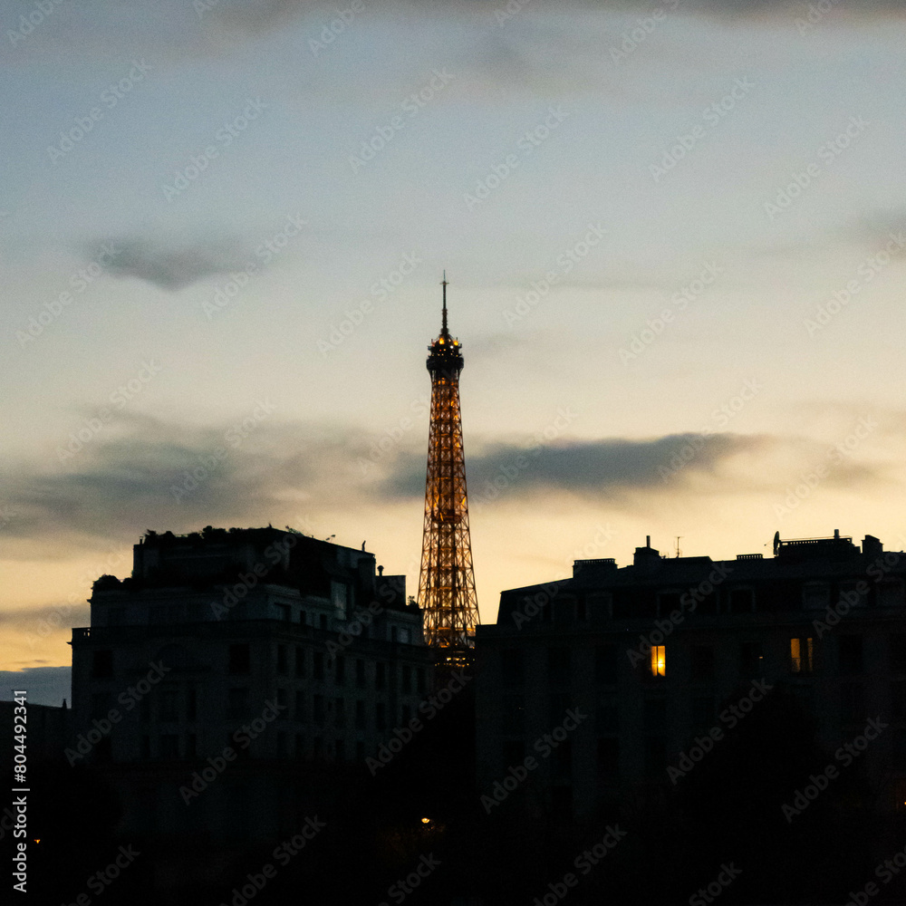 Obraz premium Sunset view of the Eiffel Tower in Paris