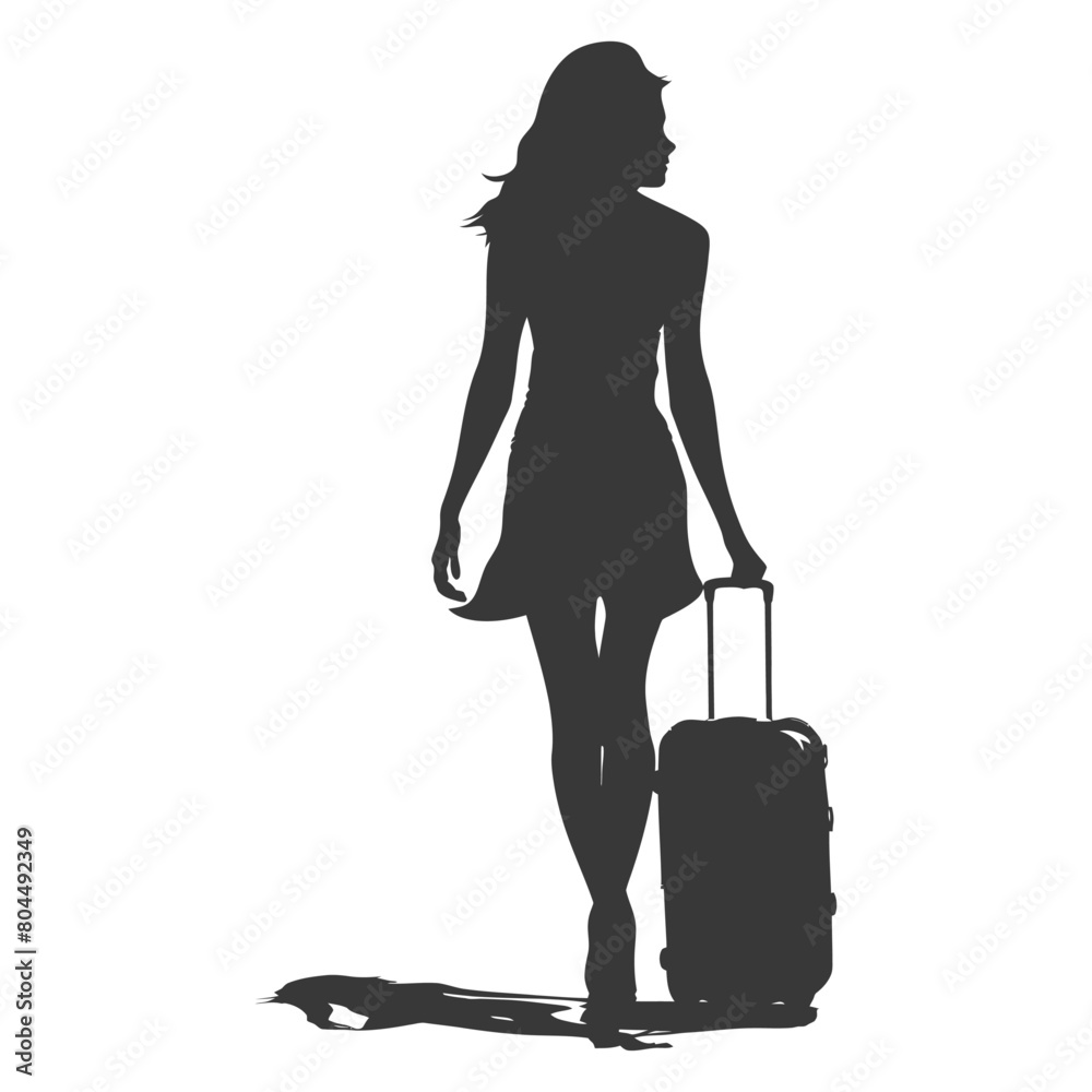 Poster Print silhouette girl traveling with suitcase silhouette full body black color only 40x40 cm