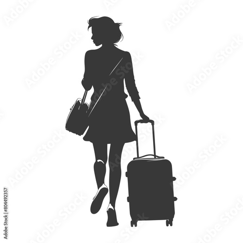 silhouette girl traveling with suitcase silhouette full body black color only