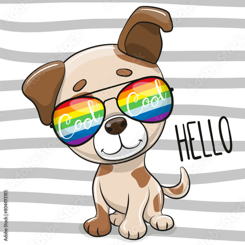 Cartoon Cute Puppy with sun glasses © reginast777