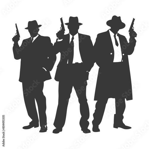 silhouette mafia in action full body black color only