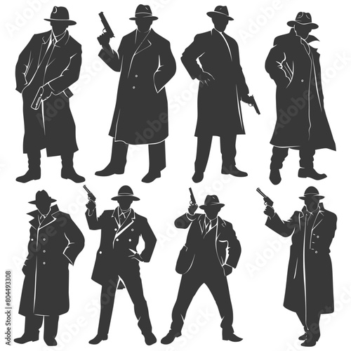 silhouette mafia in action full body black color only