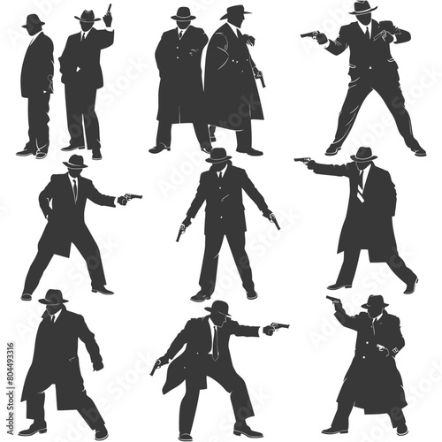 silhouette mafia in action full body black color only