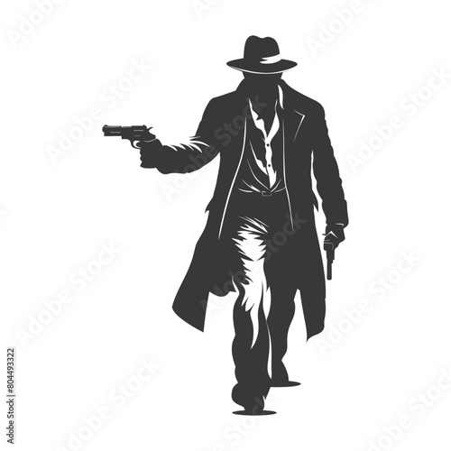 silhouette mafia in action full body black color only