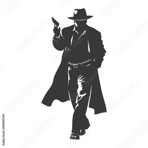 silhouette mafia in action full body black color only