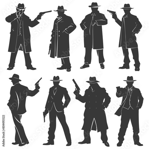silhouette mafia in action full body black color only