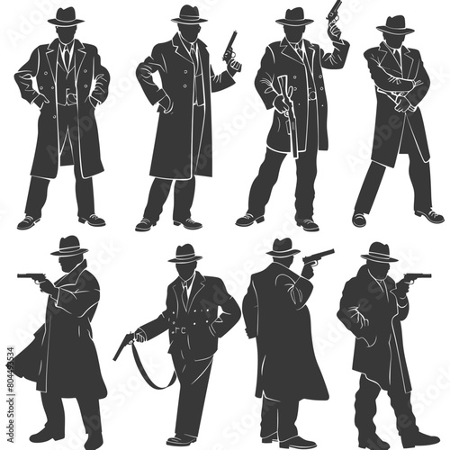 silhouette mafia in action full body black color only