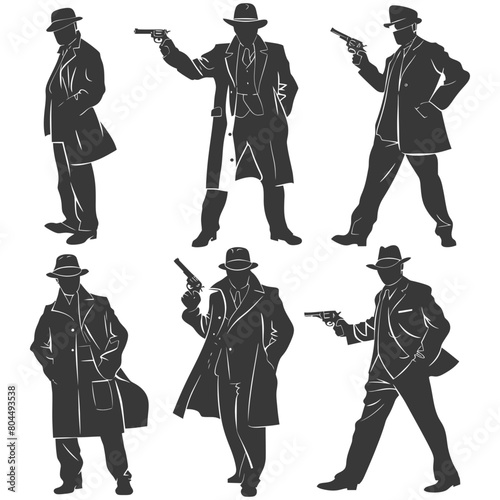 silhouette mafia in action full body black color only