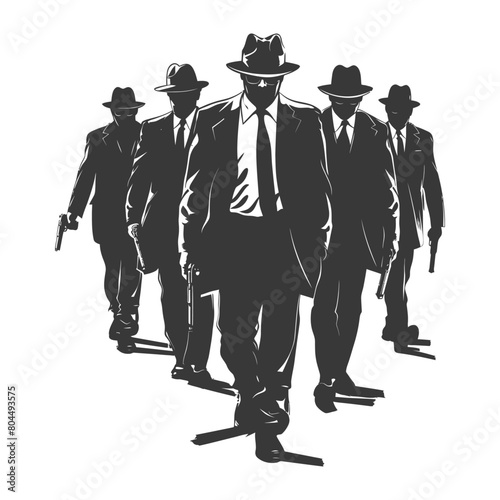 silhouette mafia in action full body black color only