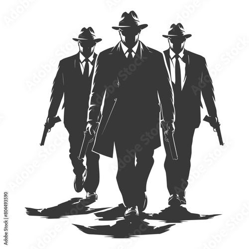 silhouette mafia in action full body black color only