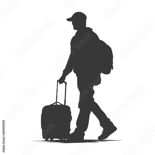 silhouette man traveling with suitcase silhouette full body black color only