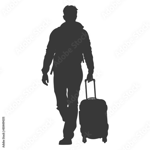 silhouette man traveling with suitcase silhouette full body black color only