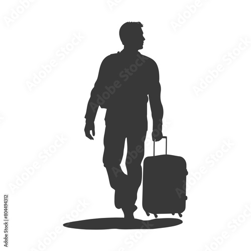 silhouette man traveling with suitcase silhouette full body black color only