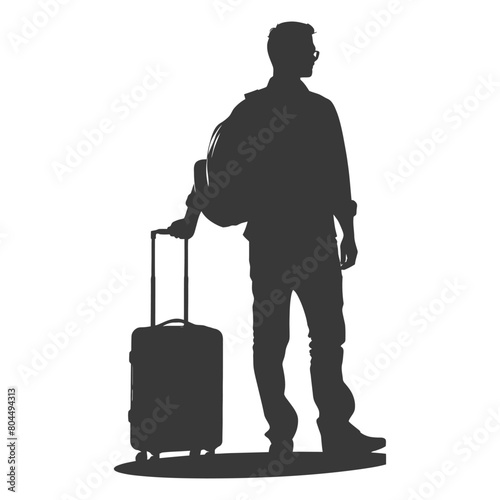 silhouette man traveling with suitcase silhouette full body black color only