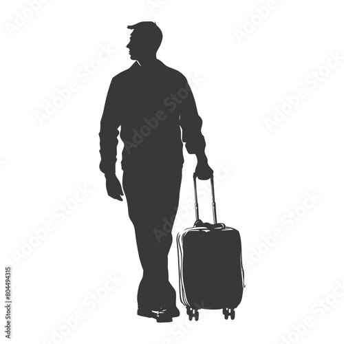 silhouette man traveling with suitcase silhouette full body black color only