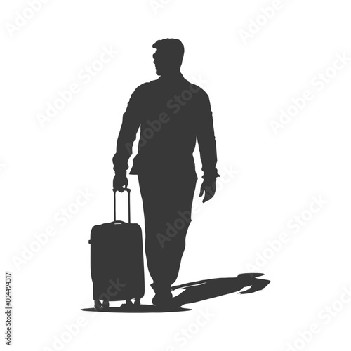 silhouette man traveling with suitcase silhouette full body black color only
