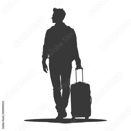 silhouette man traveling with suitcase silhouette full body black color only
