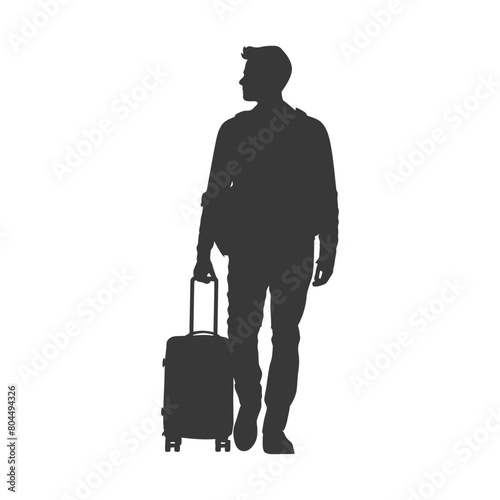 silhouette man traveling with suitcase silhouette full body black color only