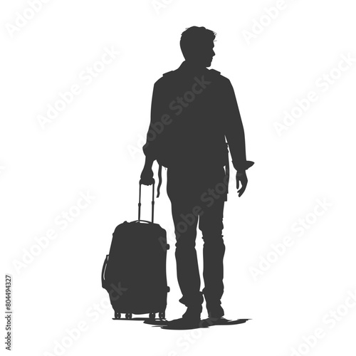 silhouette man traveling with suitcase silhouette full body black color only