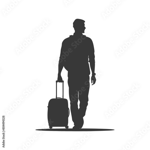 silhouette man traveling with suitcase silhouette full body black color only