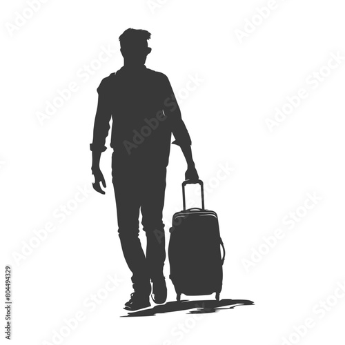 silhouette man traveling with suitcase silhouette full body black color only