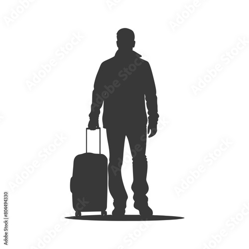 silhouette man traveling with suitcase silhouette full body black color only