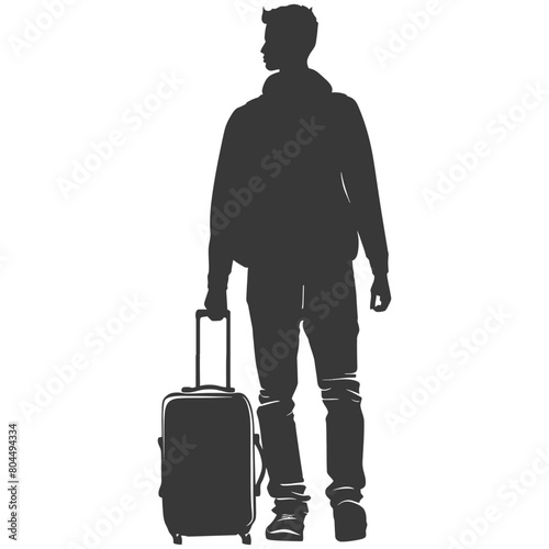 silhouette man traveling with suitcase silhouette full body black color only