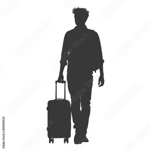 silhouette man traveling with suitcase silhouette full body black color only
