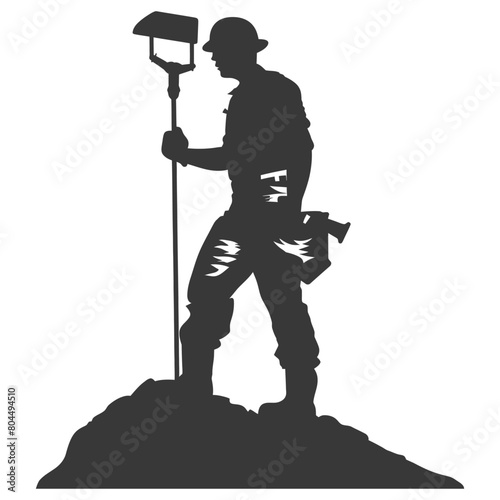 silhouette miner using pickaxe in action full body black color only