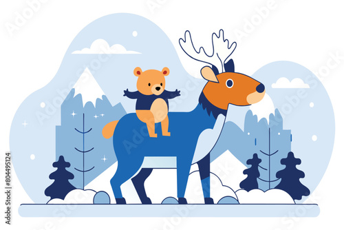 Bear riding on the back of a deer in a surprising display of animal behavior