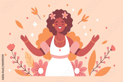 Animated character celebrates spring with a blissful expression