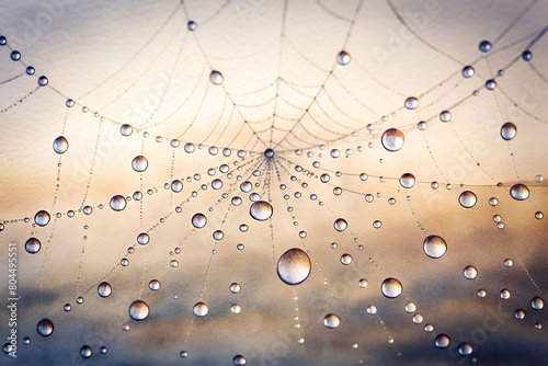 Minimalist Image of a Dew-Covered Spider Web