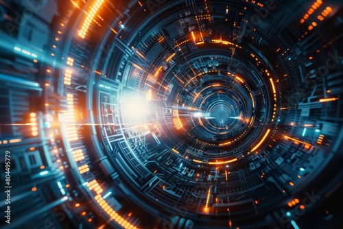 Wallpaper Mural An epic digital painting of a futuristic spaceship interior with glowing lights and a bright light at the end of the tunnel Torontodigital.ca