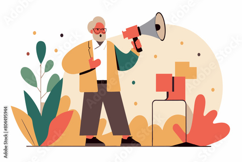 A man holding a megaphone and a speaker, ready to amplify his voice