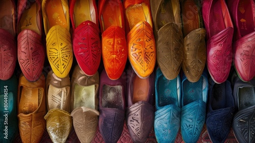 Colorful array of Moroccan babouche slippers © sania