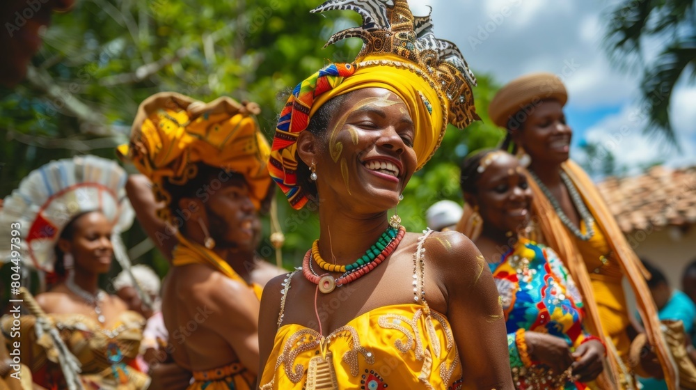 Several women in vibrant costumes are gathered together, standing next to each other in a group. Several women in vibrant costumes are gathered together, standing next to each other in a group.