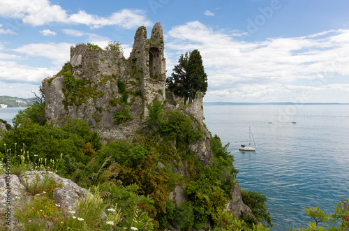Ruins of the Duino Old Castle on the Adriatic sea, Italy
