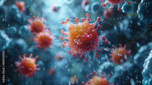 Animation of viral capsids assembling in a cell, used for educational purposes in virology. Photorealistic. HD.