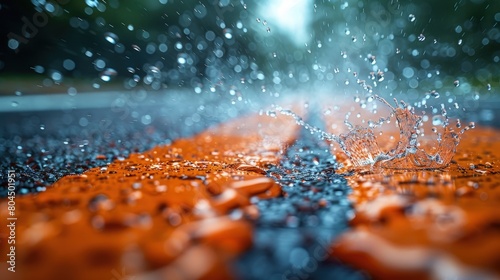 Close-up of track spikes hitting track, detail of speed and power, race moment . Photorealistic. HD.