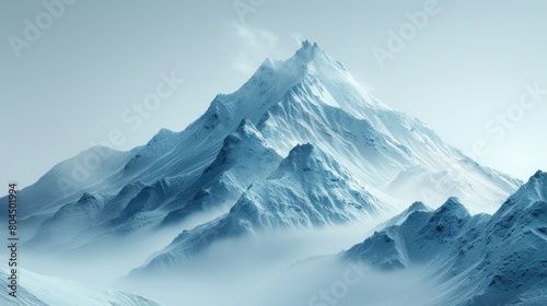 Majestic Mountain Peak Enshrouded in Snow and Clouds © easybanana